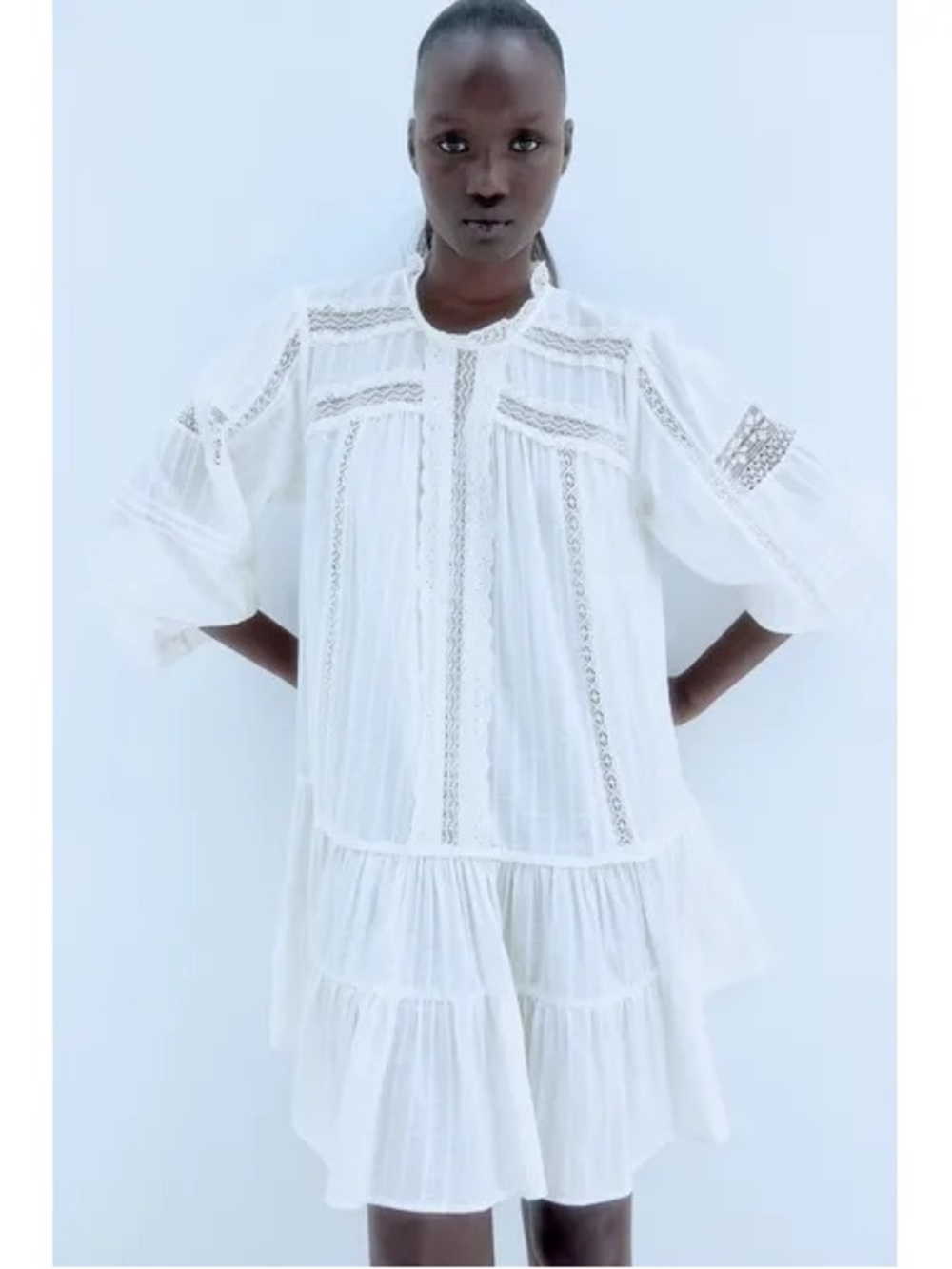 H&M White Lace-Trim Mini Dress